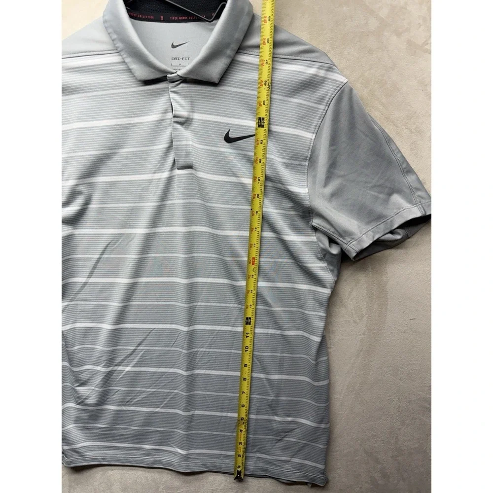 Nike Tiger Woods Golf Polo Shirt Mens S Gray Striped Dri-Fit DR5318-077 Top SS